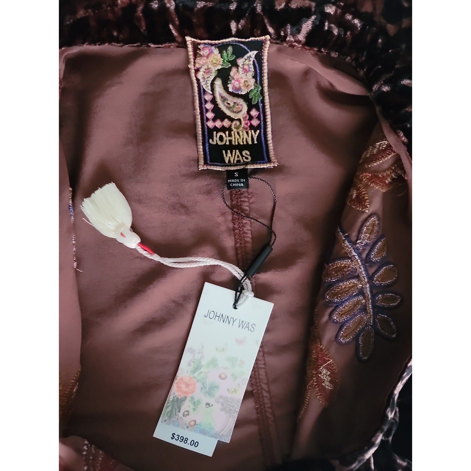 Johnny Was Gineva Embroidered Floral Velvet Button Down Shirt Dress Size Small — image 8 of 8
